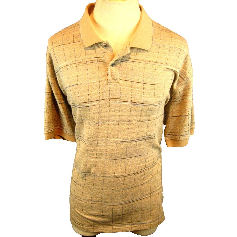 Mens Marc Edwards Tan Plaid SS Casual Cotton Blend Golf Polo Shirt sz 2XL